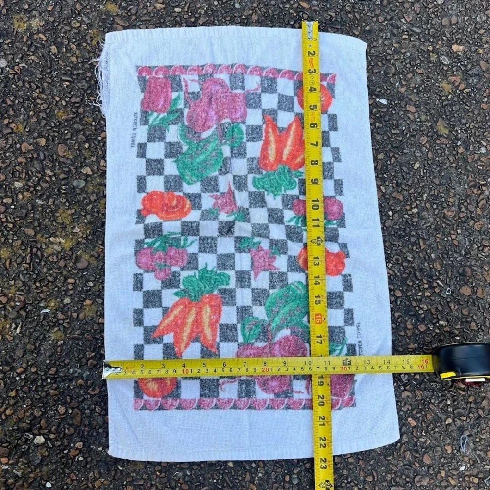 Vintage Vegetables Checkerboard‎ Retro Kitchen Dish Towel Set of 3
